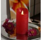 MARELIDA LED-Kerze mit beweglicher Flamme Echtwachs Rustik-Optik H: 15cm Timer rot