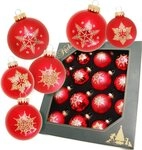 Krebs Glas Lauscha Weihnachtsbaumkugel Schneeflocke rot (16 St), Weihnachtsdeko,