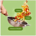 Reishunger Wok Premium Wok, Edelstahl (Wok mit Glasdeckel), f&uuml;r Induktions-, Ceran-