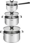 Tefal Topf-Set G7376S Opti'Space, Edelstahl (Set, 6-tlg., Stielkasserolle 16 cm,