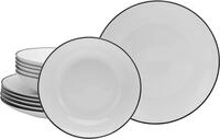 CreaTable Tafelservice Luna Black Line (12-tlg), 6 Personen, Porzellan, Teller Set,