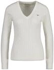 Gant Strickpullover STRETCH COTTON CABLE V-NECK mit Logostickerei auf der Brust
