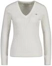 Sweater GANT "Strickpullover STRETCH COTTON CABLE V-NECK", Damen, Gr. XXL, wei&szlig;
