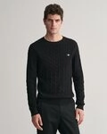 Gant Strickpullover COTTON CABLE C-NECK mit Wappen-Logostickerei auf der Brust