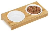 relaxdays Futterstation Doppelnapf Bambus & Keramik