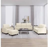 vidaXL Sofa vidaXL 4-tlg. Sofagarnitur mit Kissen Creme Kunstleder