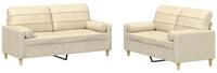 vidaXL Sofa 2-tlg. Sofagarnitur mit Kissen Creme Stoff