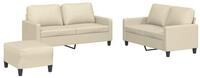 vidaXL Sofa 3-tlg. Sofagarnitur mit Kissen Creme Kunstleder