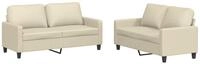 vidaXL Sofa 2-tlg. Sofagarnitur mit Kissen Creme Kunstleder