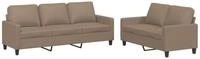 vidaXL Sofa 2-tlg. Sofagarnitur mit Kissen Cappuccino-Braun Kunstleder