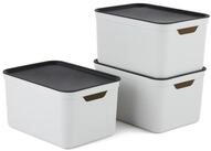 ROTHO Aufbewahrungsbox 3er- Set Aufbewahrungskorb 16l mit Deckel (Aufbewahrungsboxen,