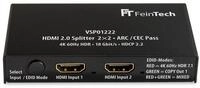 FeinTech HDMI-Splitter VSP01222 HDMI 2.0 Splitter 1x2 mit ARC-Pass, Downscaler,