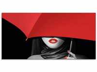 Artland Glasbild Rote Lippen unter dem Regenschirm, Frau (1 St), in...