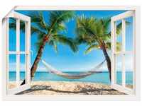Artland Wandbild Fensterblick Palmenstrand Karibik, Amerika (1 St), als Alubild,