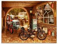 Art-Land Nostalgie-Werkstatt mit Traktor und Motorrad 80x60cm