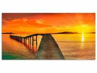 Art-Land Sonnenaufgang über dem Meer Pier im Vordergrund Panorama 100x50cm