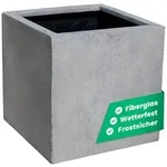 VIVANNO Pflanzk&uuml;bel Fiberglas BLOCK W&uuml;rfel - Betongrau Beton-Design (1 St),