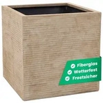 VIVANNO Pflanzk&uuml;bel Fiberglas BLOCK W&uuml;rfel - Streifenbeige Gestreift (1 St),