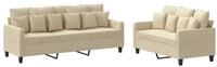 vidaXL Sofa 2-tlg. Sofagarnitur mit Kissen Creme Stoff