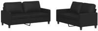 vidaXL Sofa 2-tlg. Sofagarnitur mit Kissen Schwarz Kunstleder