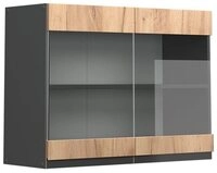 Vicco Glash&auml;ngeschrank R-Line, Goldkraft Eiche/Anthrazit, 80 cm J-Shape (1-St)
