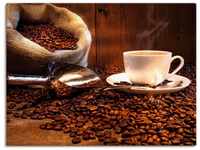 Artland Leinwandbild Kaffeetasse und Leinensack auf Tisch, Getränke (1 St), auf