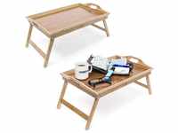Relaxdays Tabletttisch 2x Betttablett Bambus lackiert klappbar