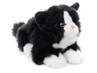 UNI-TOYS Katze mit Stimme, liegend 20 cm schwarz/weiß