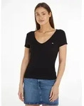 Tommy Jeans Kurzarmshirt TJW SLIM ESSENTIAL RIB V SHORT SLEEVE mit gerippter