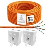 ARLI Netzwerk-Adapter, Cat7 Verlegekabel 100 m Halogenfrei Netzwerkkabel + 2x
