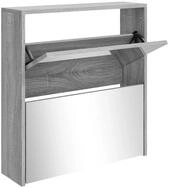 vidaXL Schuhschrank NA Schuhschrank mit Spiegel 2 F&auml;cher Grau Sonoma 63x17x67...