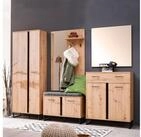 Homestyle4u Garderoben-Set Flur Industrial Holz Eiche Sitzbank Kleiderstange 3 Haken