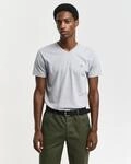 T-Shirt GANT "SLIM SHIELD V-NECK T-SHIRT", Herren, Gr. S, grau (grau melange),