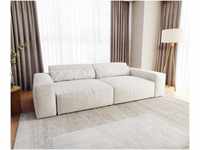 DeLife Big-Sofa Sirpio XL 270x130 cm Bouclé Creme-Weiß mit Hocker
