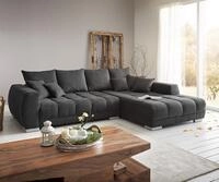 DELIFE Ecksofa Josea, Mikrofaser Schwarz 300x220 cm Recamiere rechts Ecksofa
