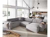 DELIFE Big-Sofa Sirpio, L Cord Silbergrau 330x230 cm Recamiere variabel