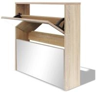 vidaXL Schuhschrank Schuhregal mit 2 F&auml;chern Spiegel Eiche-Optik 63x17x67 cm