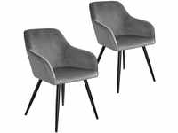 TecTake 2er Set Stuhl Marilyn Samtoptik grau/schwarz 62x58x82cm