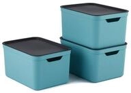ROTHO Aufbewahrungsbox 3er- Set Aufbewahrungskorb 16l mit Deckel (Aufbewahrungsboxen,