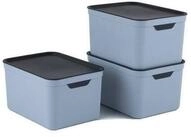 ROTHO Aufbewahrungsbox 3er- Set Aufbewahrungskorb 16l mit Deckel (Aufbewahrungsboxen,