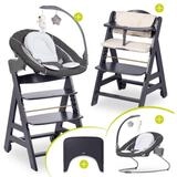 Hauck Hochstuhl Beta Plus Dark Grey - Newborn Set Deluxe, Holz Babystuhl ab Geburt,