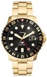Fossil Quarzuhr FS5990 Herren-Uhr Blue GMT Analog Quarz Edelstahl-Band Gold-Ton &Oslash; 46