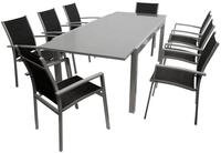 DEGAMO Garten-Essgruppe MARINA, (9-tlg), (8x Sessel grau/schwarz, 1x...