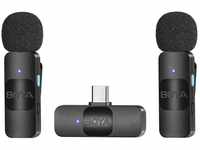 BOYA Mikrofon kabelloses 2.4GHz Mini-Ansteckmikrofonsystem (TX+TX+RX, 5-tlg),...