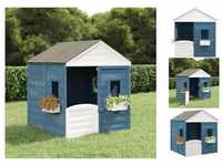 vidaXL Spielhaus mit Abschließbarer Tür und Blumentöpfen Tannenholz blau...