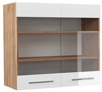 Vicco Glash&auml;ngeschrank Fame-Line, Wei&szlig; Hochglanz/Goldkraft Eiche, 80 cm (1-St)