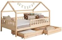 Ticaa Hausbett Kay mit Rausfallschutz und Schubkasten aus Kiefer, Kinderbett...