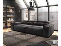 DeLife Big-Sofa Sirpio XL 270x130 cm Mikrofaser Schwarz mit Hocker