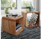 FINEBUY Satztisch FB43514 2er Set Massivholz Wohnzimmertisch Landhaus Cube