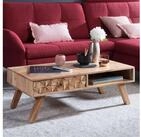 FINEBUY Couchtisch FB50987 Akazie Massivholz 95cm Wohnzimmertisch Schublade...